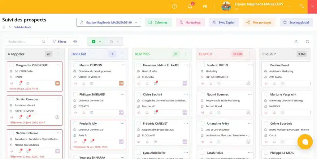 Suivi des leads dans prospectizy